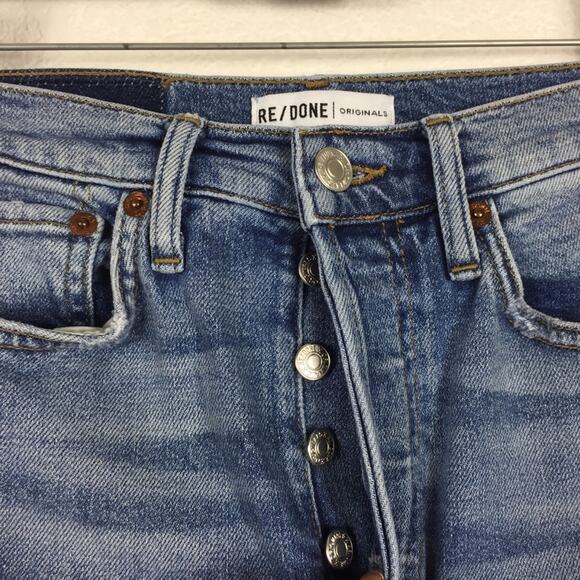 NWOT Re/Done Straight Leg Jean Size 25 Ultra High Rise 70s Stove Pipe Distressed - Picture 5 of 16